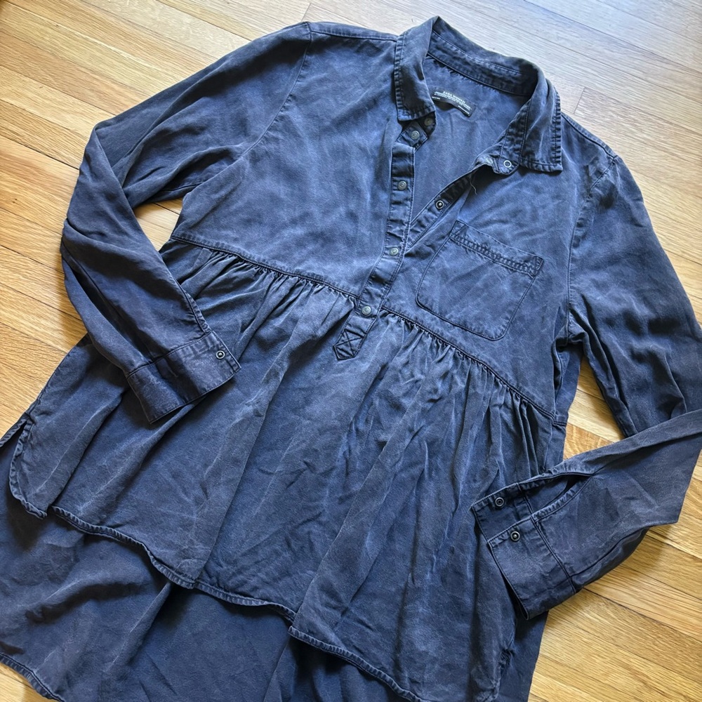 Zara Supersoft‎ Babydoll Denim Tunic Womens Medium Black Chambray Y2K Grunge